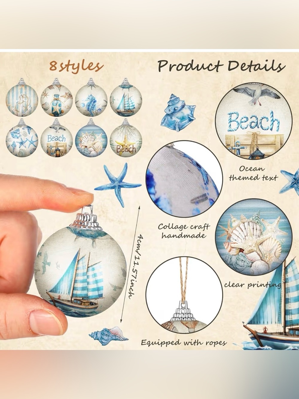 Coastal/Beach 16 Pcs Summer Beach Ornaments Ball - NIP - Picture 3 of 9